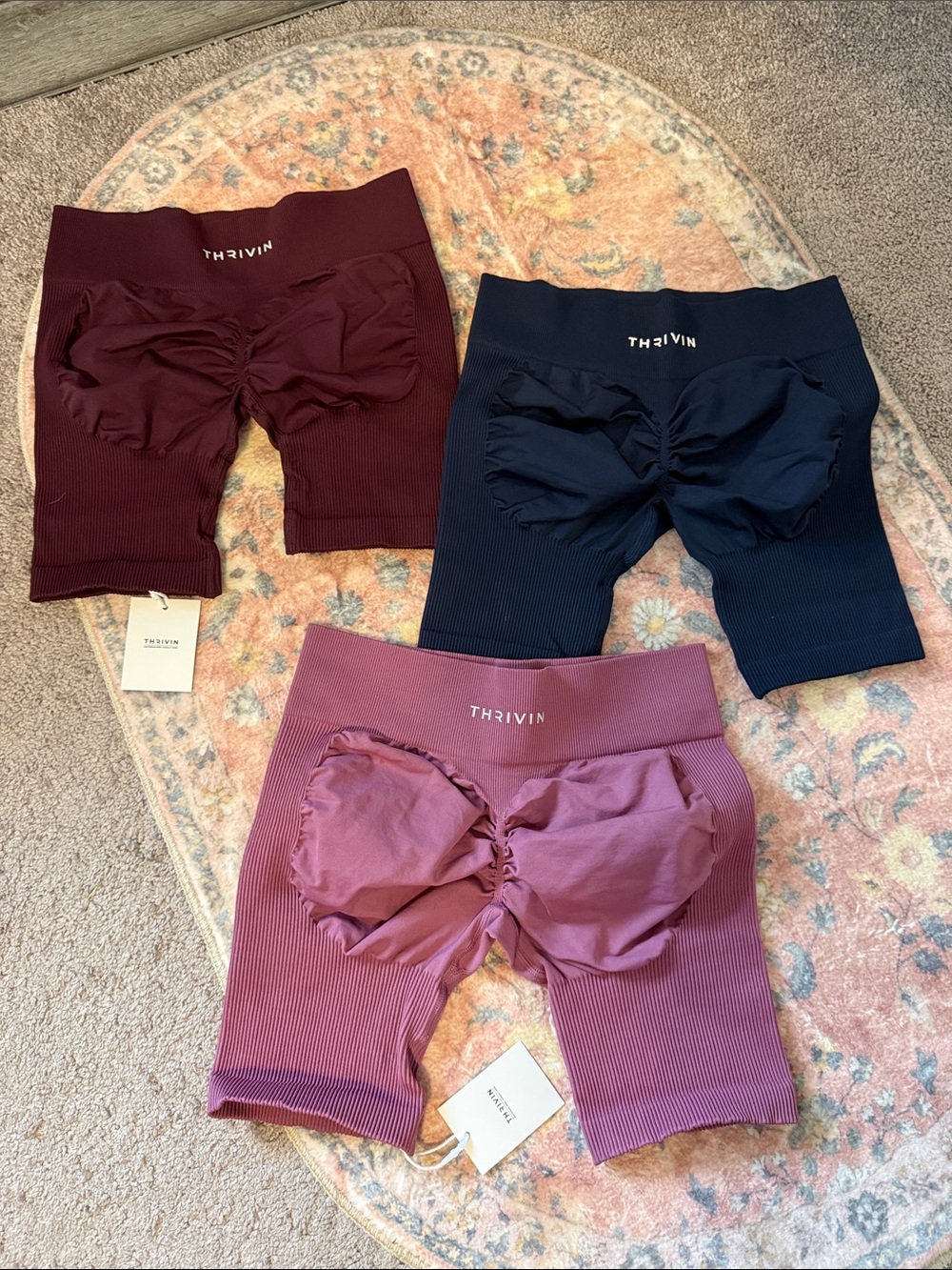 Thrivin Women’s Scrunch Seamless Athletic Shorts - Burgundy, Navy, Mauve